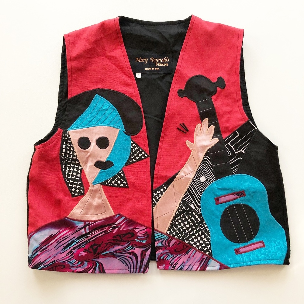 Picasso Style Abstract Woman Guitar Music Vest Mary Reynolds Designs Applique